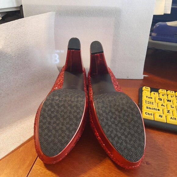 NEW! Mary Jane Round Toe Sequin Bowtie Platform Block Heel Red SzUS11-11.5/ EU42 - Picture 5 of 7